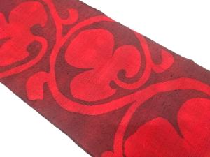 手織り紬　唐花模様織り出し　名古屋帯